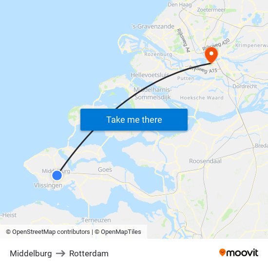 Middelburg to Rotterdam map