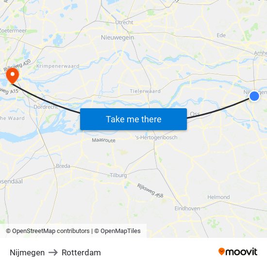 Nijmegen to Rotterdam map