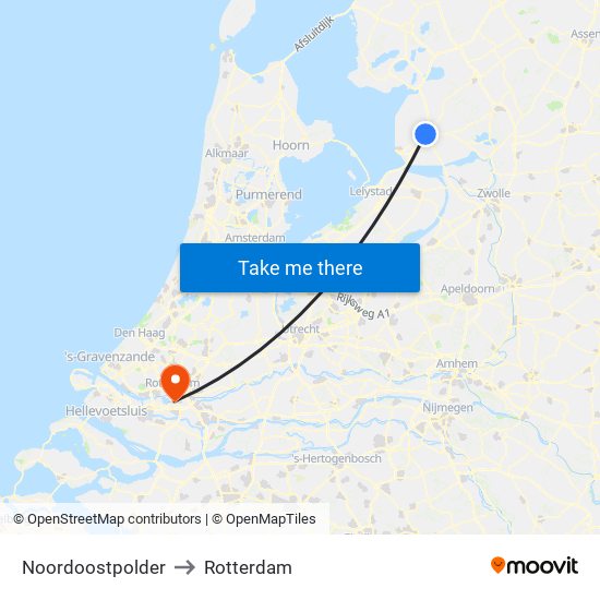 Noordoostpolder to Rotterdam map