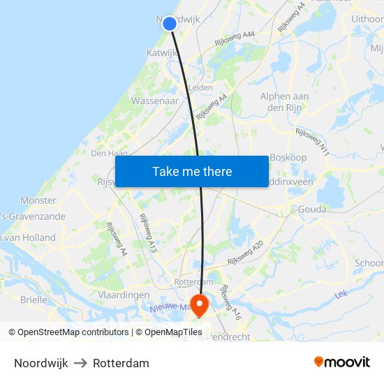 Noordwijk to Rotterdam map