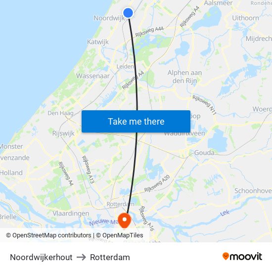 Noordwijkerhout to Rotterdam map