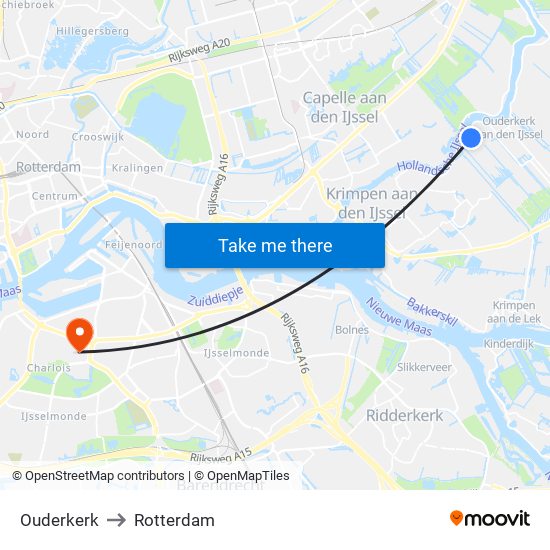 Ouderkerk to Rotterdam map