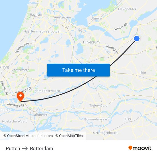 Putten to Rotterdam map