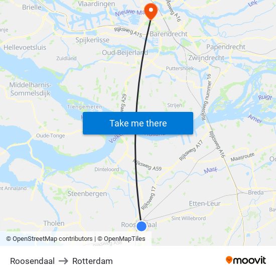 Roosendaal to Rotterdam map