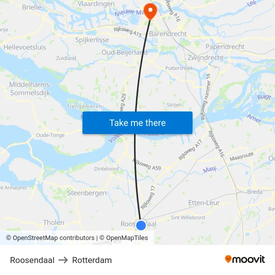 Roosendaal to Rotterdam map