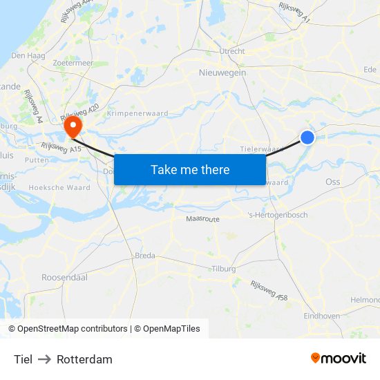 Tiel to Rotterdam map