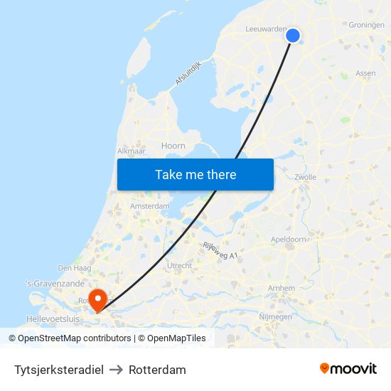 Tytsjerksteradiel to Rotterdam map