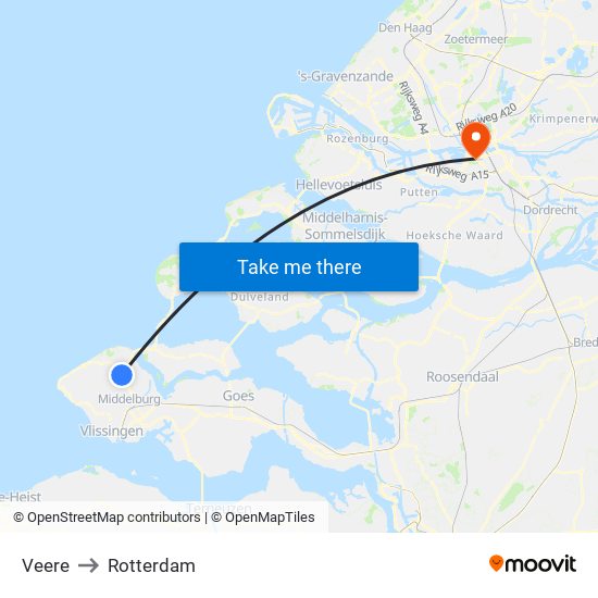 Veere to Rotterdam map