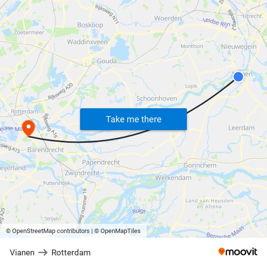 Vianen to Rotterdam map