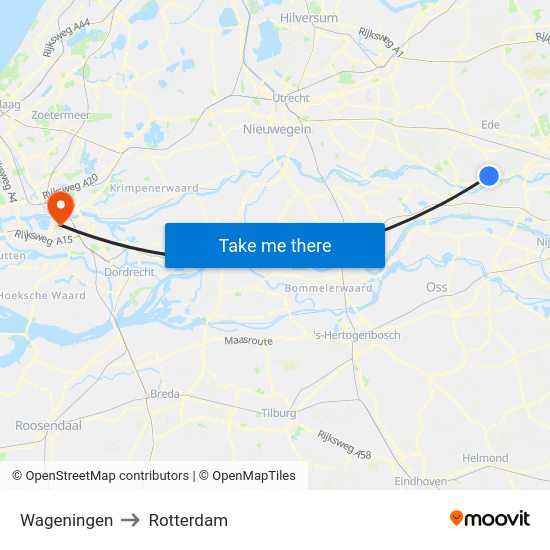 Wageningen to Rotterdam map