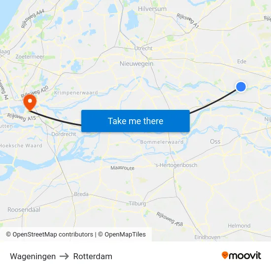 Wageningen to Rotterdam map