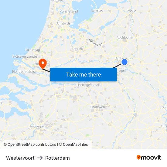 Westervoort to Rotterdam map