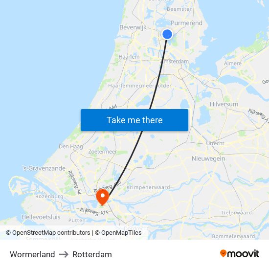 Wormerland to Rotterdam map