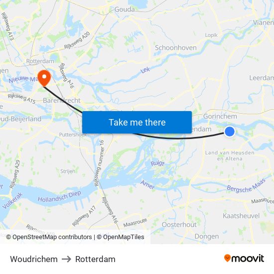 Woudrichem to Rotterdam map
