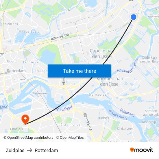 Zuidplas to Rotterdam map