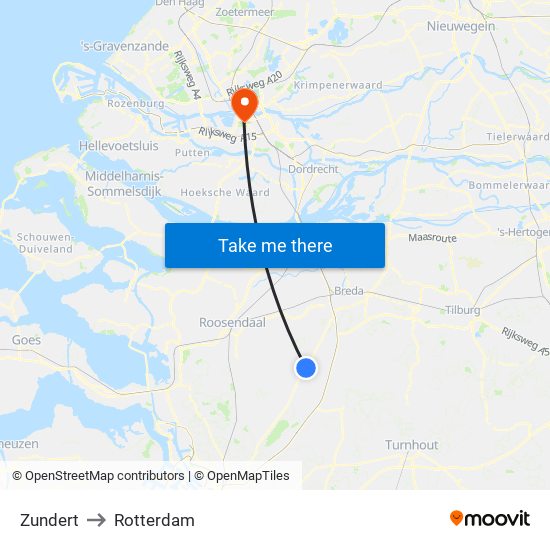 Zundert to Rotterdam map