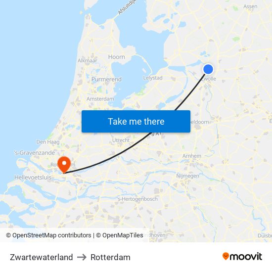 Zwartewaterland to Rotterdam map