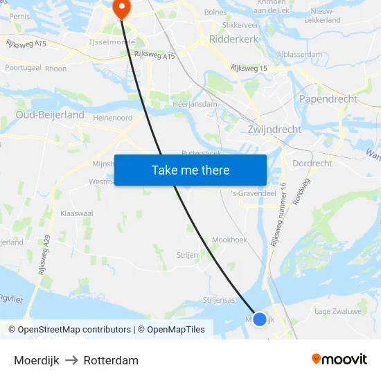 Moerdijk to Rotterdam map