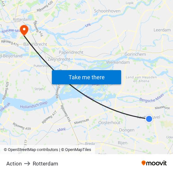 Action Kaatsheuvel to Rotterdam map