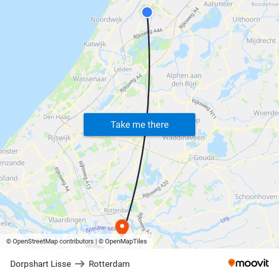 Dorpshart Lisse to Rotterdam map