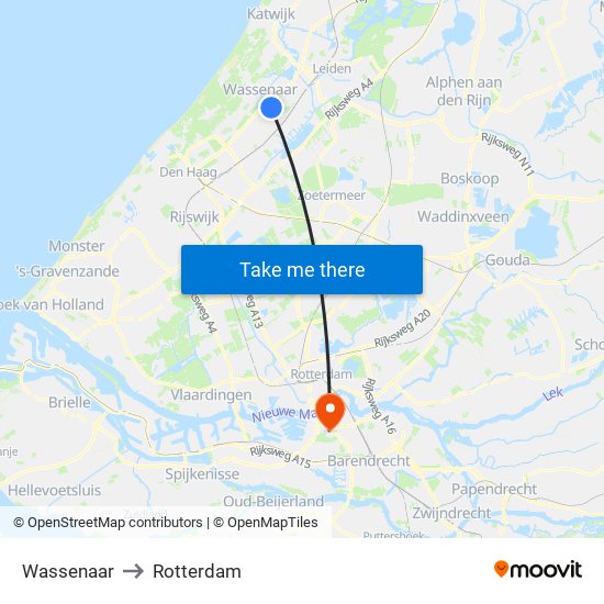 Wassenaar to Rotterdam map