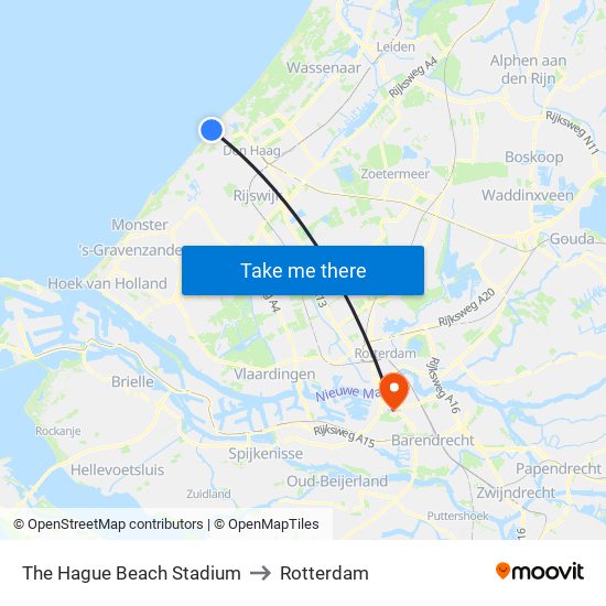 The Hague Beach Stadium to Rotterdam map