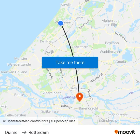 Duinrell to Rotterdam map