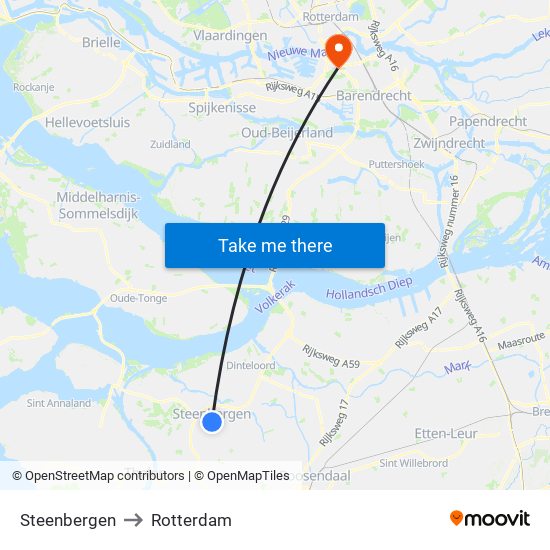 Steenbergen to Rotterdam map
