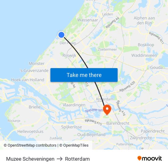 Muzee Scheveningen to Rotterdam map