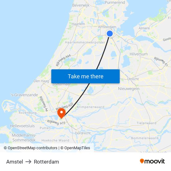 Amstel to Rotterdam map