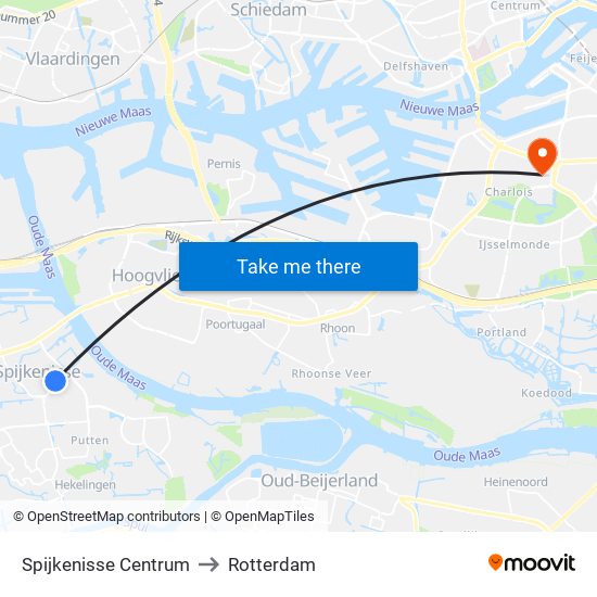 Spijkenisse Centrum to Rotterdam map