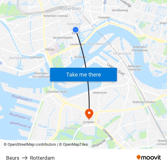 Beurs to Rotterdam map