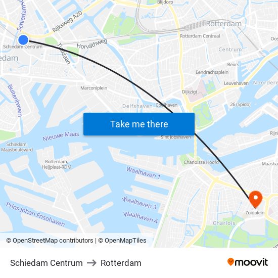 Schiedam Centrum to Rotterdam map