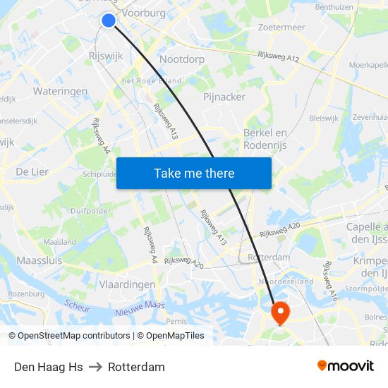 Den Haag Hs to Rotterdam map