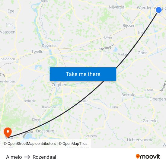 Almelo to Rozendaal map