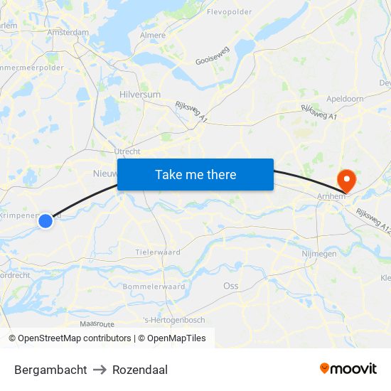 Bergambacht to Rozendaal map