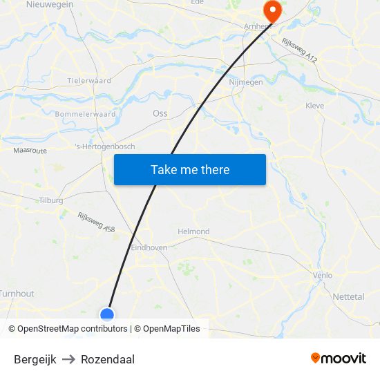 Bergeijk to Rozendaal map