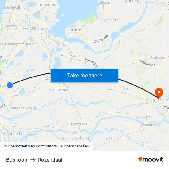 Boskoop to Rozendaal map
