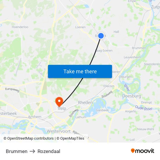 Brummen to Rozendaal map