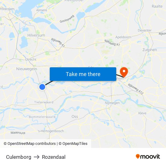 Culemborg to Rozendaal map