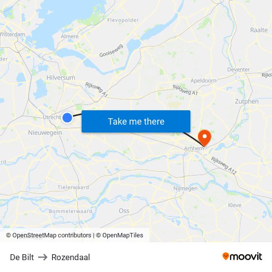 De Bilt to Rozendaal map