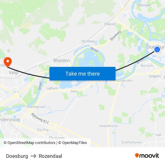 Doesburg to Rozendaal map