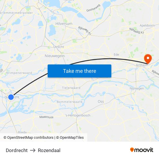 Dordrecht to Rozendaal map