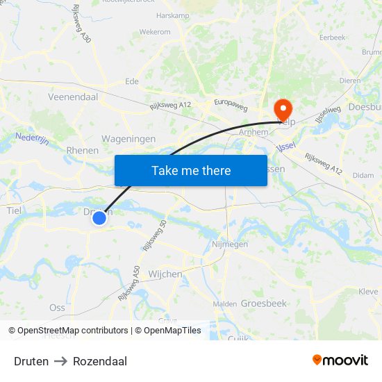 Druten to Rozendaal map