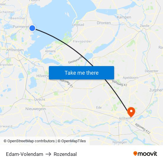 Edam-Volendam to Rozendaal map