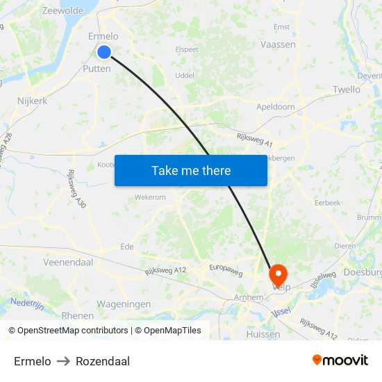 Ermelo to Rozendaal map