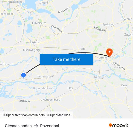 Giessenlanden to Rozendaal map