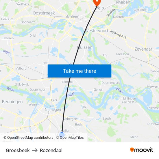 Groesbeek to Rozendaal map