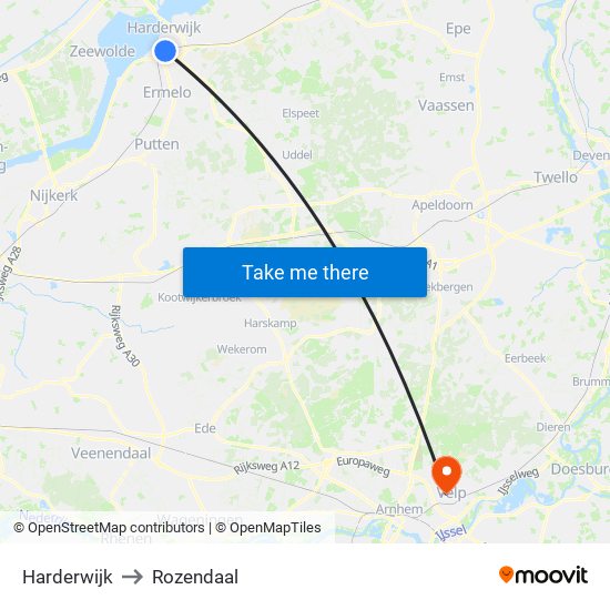 Harderwijk to Rozendaal map