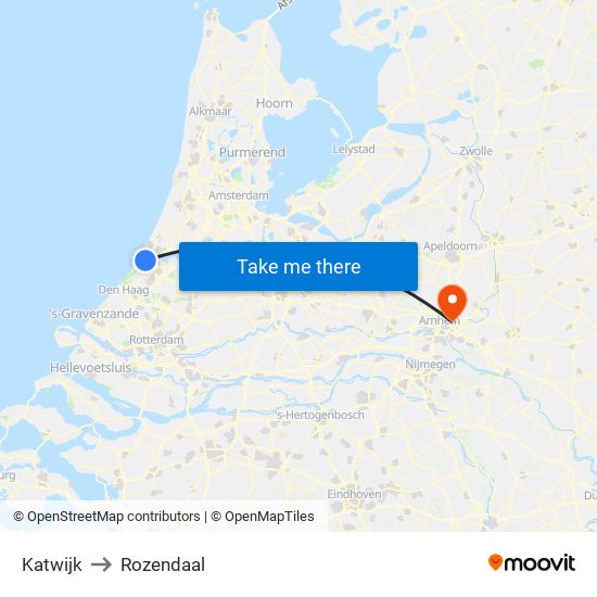 Katwijk to Rozendaal map